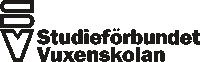 Logotyp för Studieförbundet Vuxenskolan med text och grafisk symbol i svartvitt.