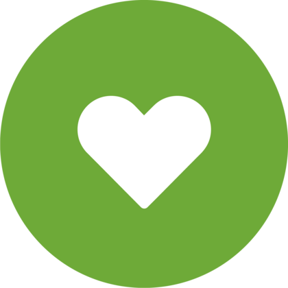 Vit hjärtsymbol i mitten av en grön cirkel.