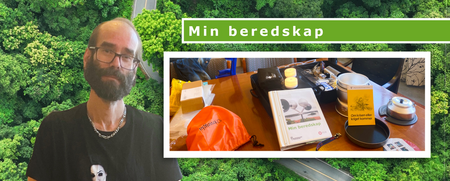 Man med glasögon framför grön skog, med infälld bild på beredskapsmaterial och texten 'Min beredskap'.