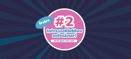 Grafisk bild med texten 'Örebro #2 IntresseKlubben antecknar! Det här gjorde vi den 2 april' på blå och rosa bakgrund.