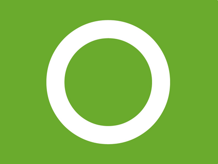 Grön cirkel med en vit ring i mitten på vit bakgrund.