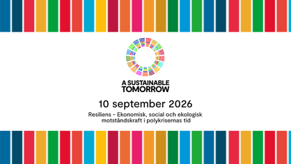 Färgglad affisch för A Sustainable Tomorrow, 10 september 2026, med text om resiliens.