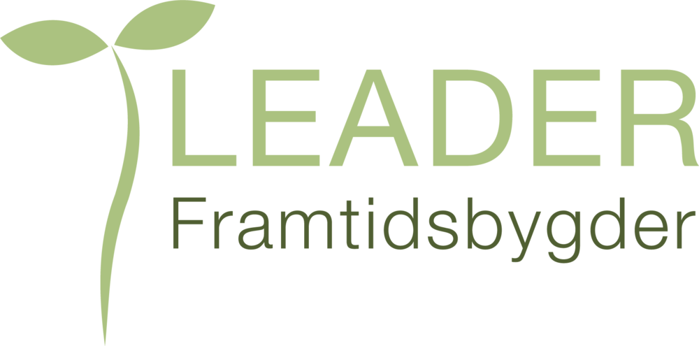 Grön logotyp med ordet 'LEADER' där L:et är utformat som en växt med två blad.