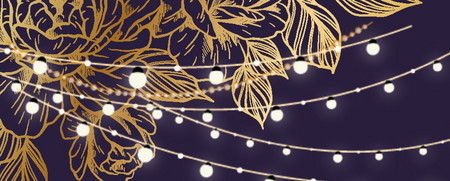 Affisch för internationella frivilligdagen med information om evenemang, datum och plats, dekorerad med blommor och ljusslingor.